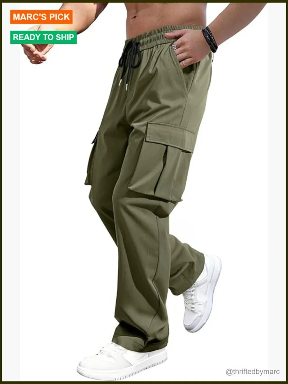 Mens Cargo Pants Stretch Sweatpants Drawstring Joggers Multi Pockets Hiking